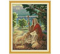 YHX926 Cross Stitch Kits for Beginners,Jesus Shepherd,11CT Stamped 3 Strands Cross Stitch Kits for Adults,Embroidery Starter Kits for Children,16x20 inch