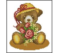 YHX926 Cross Stitch Kits for Beginners, Teddy Bear,11CT Stamped 3 Strands Cross Stitch Kits for Adults,Embroidery Starter Kits for Children,16x20 inch