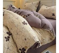 YHXBD 3/4PCS Duvet Cover Set With Fitted Sheet And Pillowcases, Soft Vintage Floral Pattern Raw Linen Fabric Single Double Bedding Set With Button Design,A-04,150x200cm