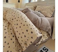 YHXBD 3/4PCS Duvet Cover Set With Fitted Sheet And Pillowcases, Soft Vintage Floral Pattern Raw Linen Fabric Single Double Bedding Set With Button Design,A-03,180x220cm