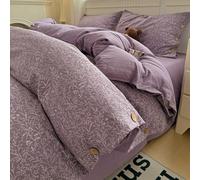 YHXBD 3/4PCS Duvet Cover Set With Fitted Sheet And Pillowcases, Soft Vintage Floral Pattern Raw Linen Fabric Single Double Bedding Set With Button Design,A-07,150x200cm