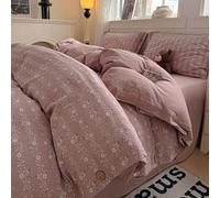 YHXBD 3/4PCS Duvet Cover Set With Fitted Sheet And Pillowcases, Soft Vintage Floral Pattern Raw Linen Fabric Single Double Bedding Set With Button Design,A-06,180x220cm