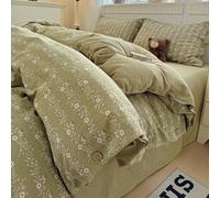 YHXBD 3/4PCS Duvet Cover Set With Fitted Sheet And Pillowcases, Soft Vintage Floral Pattern Raw Linen Fabric Single Double Bedding Set With Button Design,A-05,150x200cm