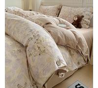 YHXBD 3/4PCS Duvet Cover Set With Fitted Sheet And Pillowcases, Soft Vintage Floral Pattern Raw Linen Fabric Single Double Bedding Set With Button Design,A-02,200x230cm