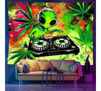 YHXBD Blacklight Alien Tapestry UV Reactive Alien Wall Tapestry Music Leaves Alien Posters Wall Hanging For Bedroom Living Room Dorm,A-02,150 * 150cm