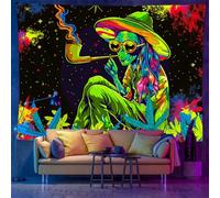 YHXBD Blacklight Alien Tapestry UV Reactive Hat Alien Plant Leaf Weed Hippie Wall Tapestry UFO Psychedelic Wall Hanging for Bedroom Living Room Dorm, A-07, 130x150cm