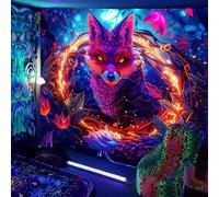 YHXBD Blacklight Animals Tapestry Wall Hanging UV Reactive Wolf Elk Pattern Fluorescent Wall Tapestry For Bedroom Living Room Dorm,A-03,230x180CM
