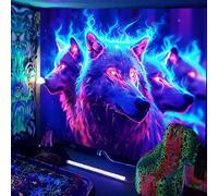 YHXBD Blacklight Animals Tapestry Wall Hanging UV Reactive Wolf Elk Pattern Fluorescent Wall Tapestry For Bedroom Living Room Dorm,A-01,150x100CM