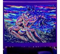 YHXBD Blacklight Terror Eye Monster Tapestry For Bedroom, UV Reactive Scary Skull Playing Guitar Skeleton Ghosts Tapestries Wall Hanging,A-01,95x73cm