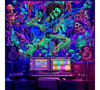 YHXBD Blacklight Terror Eye Monster Tapestry For Bedroom, UV Reactive Scary Skull Playing Guitar Skeleton Ghosts Tapestries Wall Hanging,A-03,150x150cm