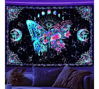 YHXBD Blacklight Terror Eye Monster Tapestry For Bedroom, UV Reactive Scary Skull Playing Guitar Skeleton Ghosts Tapestries Wall Hanging,A-04,200x150cm