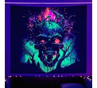 YHXBD Blacklight Terror Eye Monster Tapestry For Bedroom, UV Reactive Scary Skull Playing Guitar Skeleton Ghosts Tapestries Wall Hanging,A-02,230x180cm