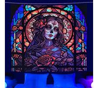 YHXBD Halloween Skeleton Girl Tapestry Wall Hanging, Glow In The Dark Skull Tapestry, Scary Skeleton Sun UV Reactive Wall Tapestry For Bedroom,A-01,230x180CM
