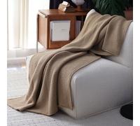 YHXBD Knitted Decorative Throw Blanket For Couch Sofa Chair Bed，Simple Solid Color Texture Soft Woven Blanket Sofa Throws For All Seasons,Khaki,125x225CM