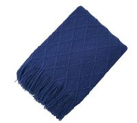 YHXBD Knitted Farmhouse Sofa Throw For Sofa Chair Couch Bed,Simple Solid Color Geometric Diamond Jacquard Texture Soft Cozy Blanket Sofa Throws,Blue-02,127x230CM