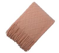 YHXBD Knitted Farmhouse Sofa Throw For Sofa Chair Couch Bed,Simple Solid Color Geometric Diamond Jacquard Texture Soft Cozy Blanket Sofa Throws,Pink-02,127x230CM