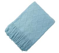 YHXBD Knitted Farmhouse Sofa Throw For Sofa Chair Couch Bed,Simple Solid Color Geometric Diamond Jacquard Texture Soft Cozy Blanket Sofa Throws,Blue-04,127x230CM