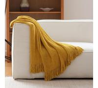 YHXBD Knitted Throw Blanket, Simple Solid Color Chenille Texture Soft Cozy Farmhouse Blanket Sofa Throws Warm Armchair Cover Decorative Blanket,Yellow,125x170CM