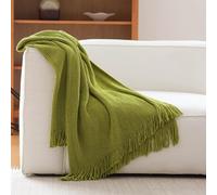 YHXBD Knitted Throw Blanket, Simple Solid Color Chenille Texture Soft Cozy Farmhouse Blanket Sofa Throws Warm Armchair Cover Decorative Blanket,Green,125x170CM