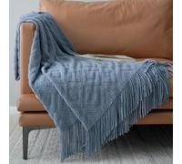 YHXBD Knitted Throw Blanket, Simple Solid Color Texture Soft Cozy Farmhouse Blanket Sofa Throws Warm Armchair Cover Decorative Blanket For Sofa Bed,Blue,130x240CM
