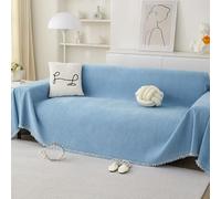YHXBD Large Sofa Throw Blanket With Tassels, Sofa Cover For 2 3 4 Seater, Simple Chenille Waterproof Sofa Towel, Thick Textured Sofa Covers Sofa Slipcovers,Light Blue,180 * 180cm
