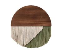 YHXBD Macrame Wall Hanging Boho Handwoven Geometric Round Wooden Board Tassel Tapestry Wall Art For Bedroom Living Room Office Apartment Ornament,Green-01,40x40cm