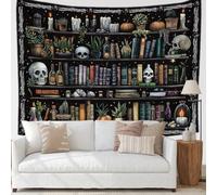 YHXBD Magic Bookshelf Tapestry Wall Hanging, Magical Gothic Skull Vintage Plant Bookcase Wall Art Aesthetic Tapestries For Bedroom Living Room Dorm,A-01,180x230cm