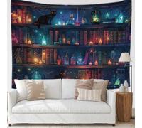 YHXBD Magic Bookshelf Tapestry Wall Hanging, Magical Gothic Skull Vintage Plant Bookcase Wall Art Aesthetic Tapestries For Bedroom Living Room Dorm,A-03,95x73cm