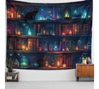 YHXBD Medieval Vintage Bookshelf Tapestry, Magic Books Skulls Retro Library Backdrop Tapestries Aesthetic Decorative Wall Hanging Bedroom College Dorm Decor,A-03,95x73cm