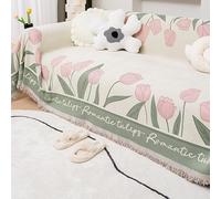 YHXBD Throws For Sofas Extra Large,White Simple Tulip Flower Jacquard Tassels Throw Blankets For 2 3 4 Seater, Chenille Versatile Throw For Sofa Bed,Pink,180 * 130cm
