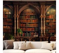YHXBD Vintage Bookshelf Tapestry Wall Hanging, Medieval Magic Forest Art Book Large Tapestries For Bedroom Living Room Dorm Study Classroom,A-02,150x300cm