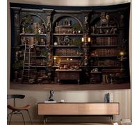 YHXBD Vintage Bookshelf Tapestry Wall Hanging, Medieval Magic Forest Art Book Large Tapestries For Bedroom Living Room Dorm Study Classroom,A-01,150x200cm