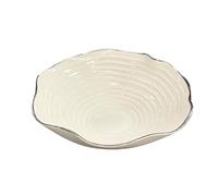 YHxFlux Decorative Bowl White Scalloped Fruit Bowl Ceramic Serving Dish with Wave Texture Silver Rim Decorative Snack for Home Decor(Small)