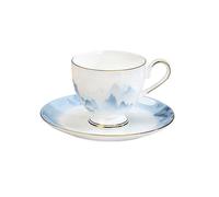 YHxFlux Exquisite Coffee Cups and Saucers Set Hand-Drawn Gold Edge Premium Bone China Tea Chinese Ink Painting Easy to Clean