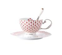 YHxFlux Exquisite European Luxury Ceramic Coffee Mug Afternoon Tea Cup Saucer Set with Spoon Gold Rimmed Black Cups Easy to Clean(Red)