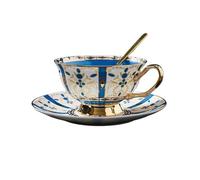 YHxFlux Exquisite High-Grade Film and Television Retro Afternoon Tea Cup Chinese Bone China Light Coffee with Saucer and Spoon Easy to Clean(Blue)