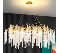 YHYAI Modern Crystal Tree Branches Chandeliers D100cm Gold Luxury Round Raindrop Pendant Light Fixture 12 Light Tassel Ceiling Hanging Light for Dining Room Bedroom Living Room Entryway