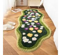 YHYanHui Irregular Moss Carpet Long Rug Runner Small Flowers Green Moss Long Area Rug for Bedroom Living Room Kitchen Soft Cozy Moss Runner Rugs for Lounge Bedside Non Slip Machine Washable 60x120cm