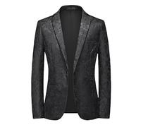 YHYPSY Mens Suits,Mens Slim Fit Casual Jacquard Blazer 1 Buttons Formal Business Suit Jackets Single Breasted Wedding Tuxedo Smart Wrinkle-Free Comfort Coat Black XXS