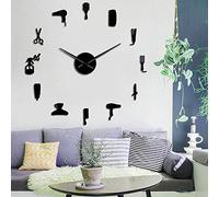 YHZS DIY Barber Shop Giant Wall Clock With Mirror Effect Barber Toolkits Decorative Frameless Clock Watch Hairdresser Barber Wall Art(Black,47IN)