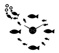 YHZS Fish With Bubble DIY Giant Wall Clock Mirror Effect Wall Art Home Decor Aquarium Decoration Frameless Big Needle Clock(Black,37IN)