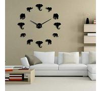 YHZS Jungle Animals Elephant DIY Large Wall Clock Home Decor Modern Design Mirror Effect Giant Frameless Elephants DIY Clock Watch (Black,37IN)