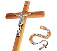 YI Boutique Crucifix Wall Cross Handmade Catholic Crosses 8 Inches with Wooden Rosary Wall Crucifixes Wooden Crucifix for Wall Jesus Christian Wall Hanging Cross (Pack of 1)