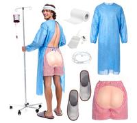 Yi-gog 9 Pcs Patient Gown Party Costumes Set, Hospital Gown Outfit for Men Women Funny Shorts Halloween Cosplay Themed Party