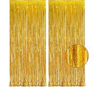 YIAGUN 2 Pack Gold Foil Curtains 1x2.5m Thick Laser Shining Tinsel Tassel Curtains Drag Cable Background Decoration Birthday Studio Props Graduation Engagement Party