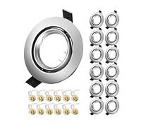 Yiahin 12x Modern GU10 Downlights for Ceiling, Round Brushed Metal Frame for Recessed Ceiling Lights, Tilt Swivel Spotlight - External Dimensions: 90mm, Cut-Out Hole Size:68-80 mm