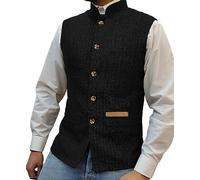 Yiaisafa Jaged Men's Stand-Up Collar Tweed Vests Retro Herringbone Vest Vintage Wedding Gilet Wollen Groom S-3XL