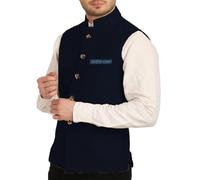Yiaisafa Mens Mock Neck Vests Stand-up Collar Tweed Waistcoats Herringbone Retro Vintage Wool Wedding Groomsman Suits (Navy,L)