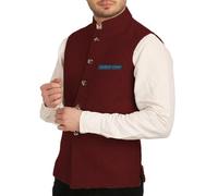 Yiaisafa Mens Mock Neck Vests Stand-up Collar Tweed Waistcoats Herringbone Retro Vintage Wool Wedding Groomsman Suits (Burgundy,XXXL)