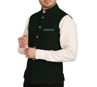 Yiaisafa Mens Mock Neck Vests Stand-up Collar Tweed Waistcoats Herringbone Retro Vintage Wool Wedding Groomsman Suits (Dark Green,XXL)